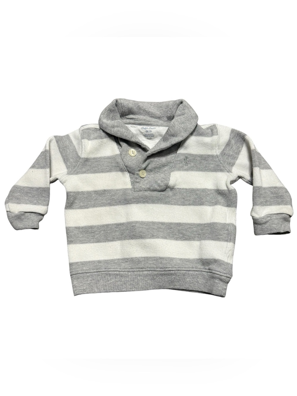 Ralph Lauren Baby Sweater 9M Gray White Striped Collared Pullover